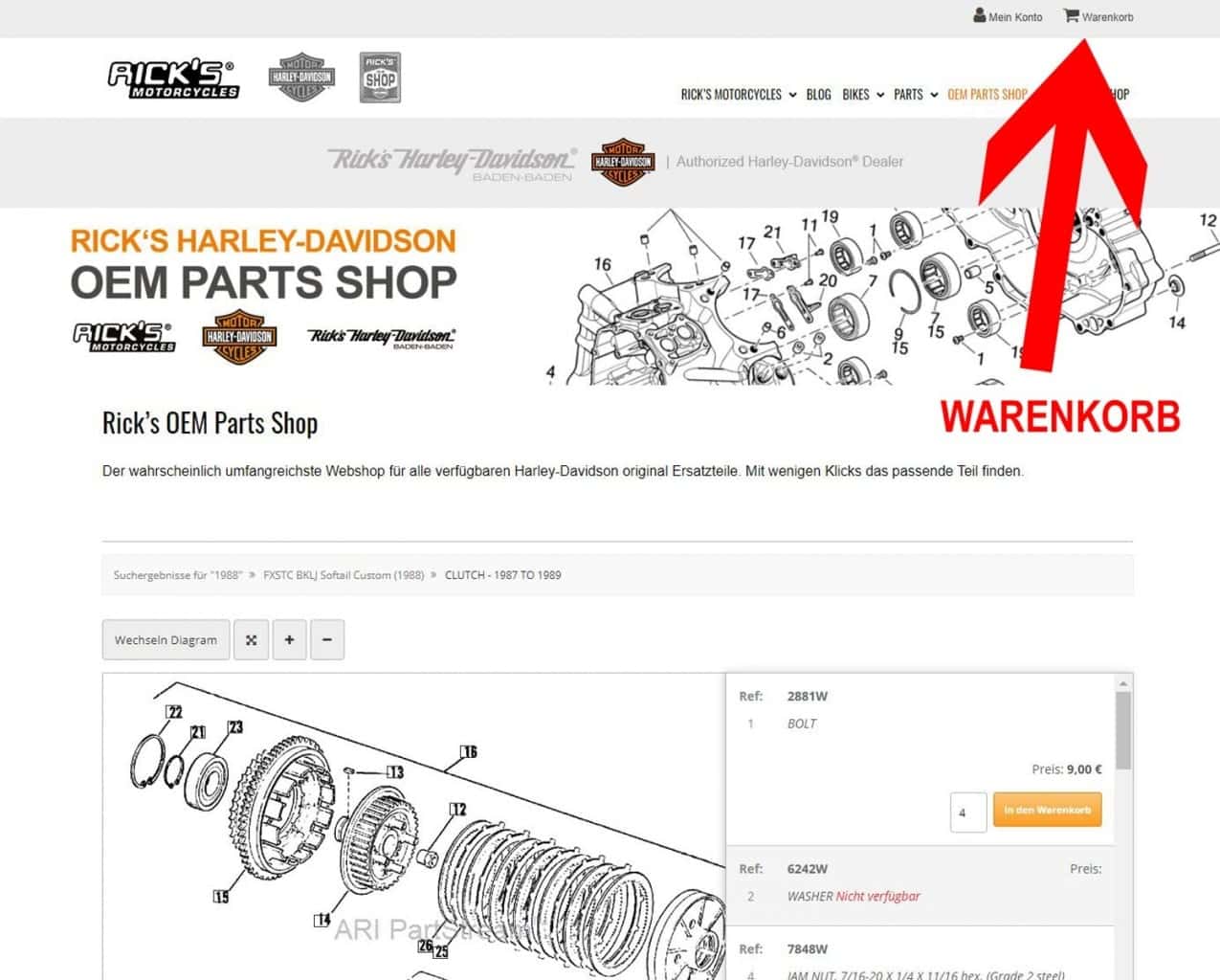 Ricks Parts Shop Warenkorb