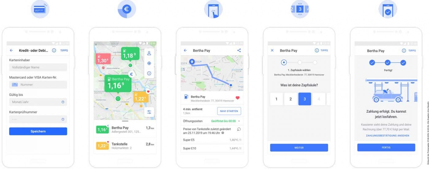 BerthaApp Google Bertha Pay Screens