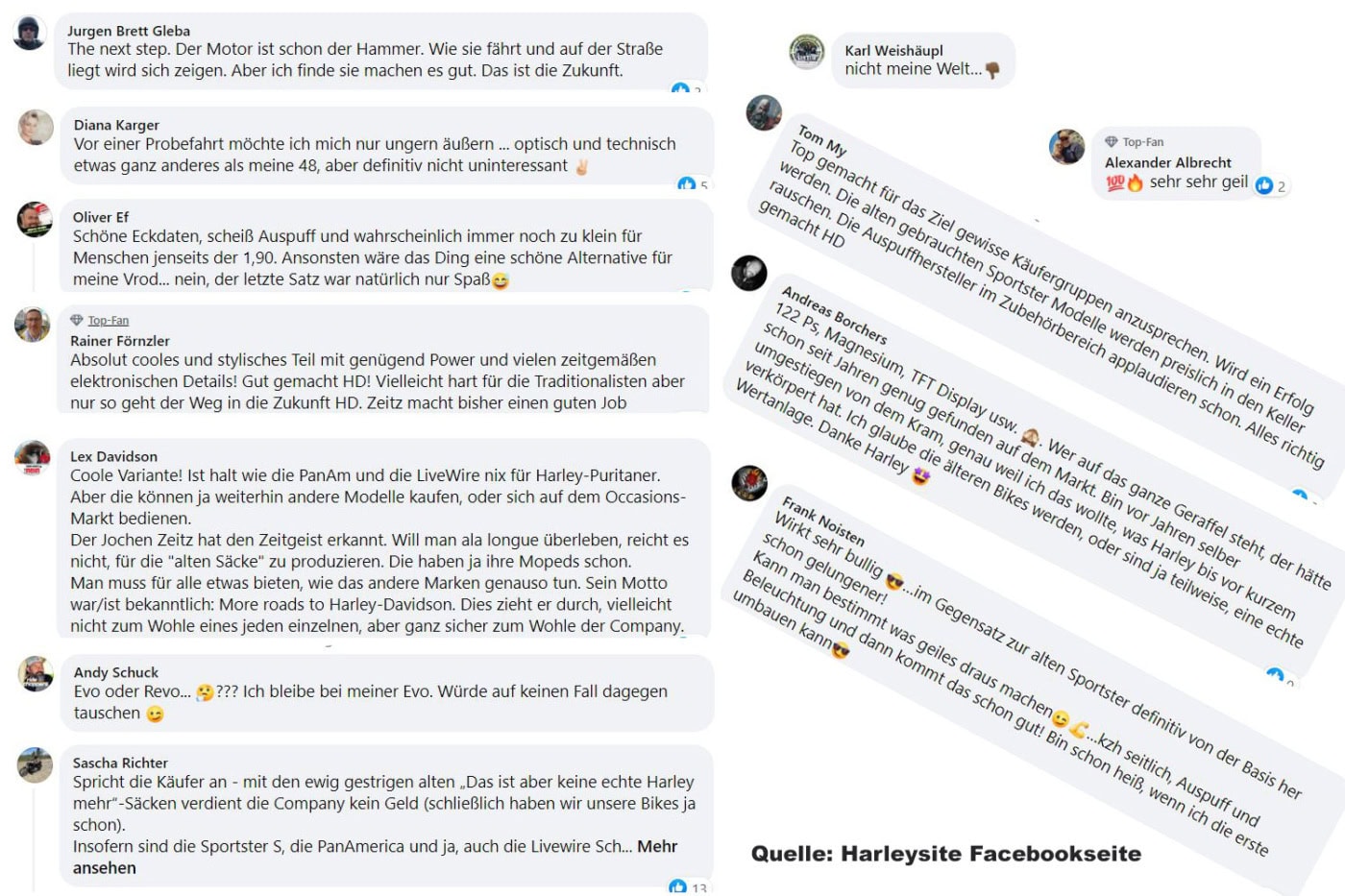 Harleysite Facebookseite - Stimmen aus der Community zur neuen Sportster S
