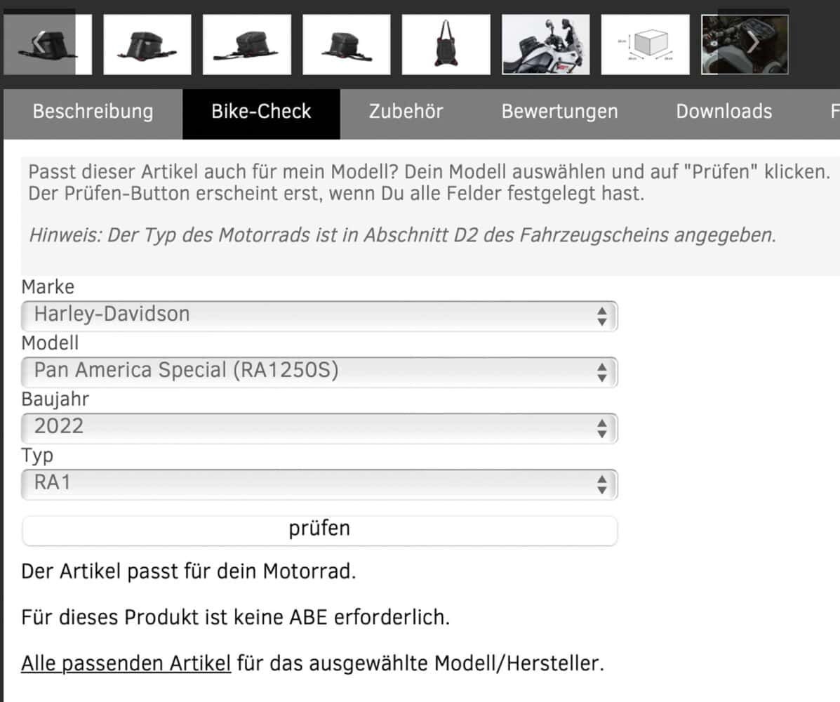 Screenshot SW-Motech Bike-Check