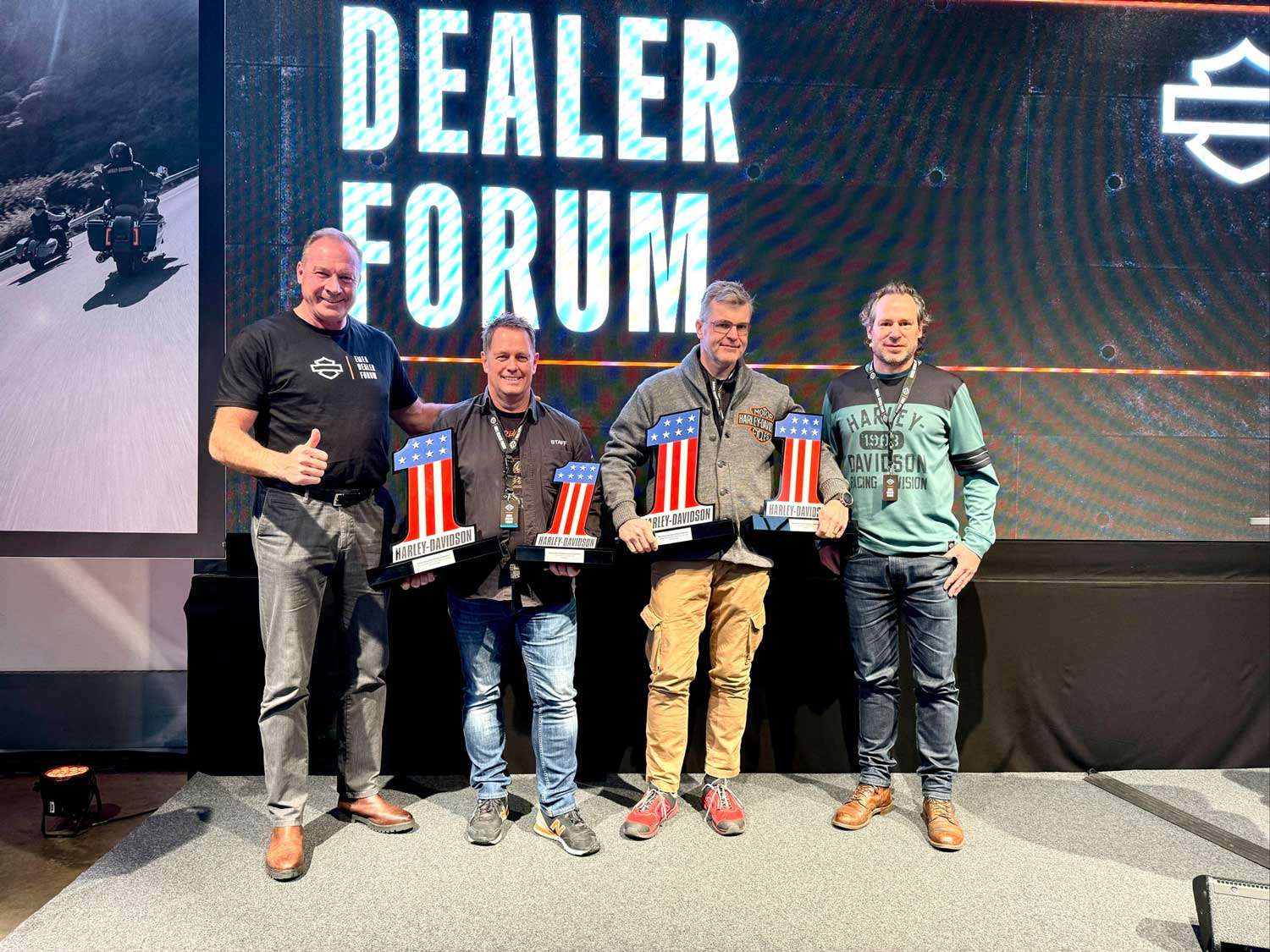 Kolja Rebstock (H-D Regional Vice President EMEA), Matthias Meier (Harley-Factory Frankfurt), Stefan Masopust, (Motodrom Harley-Davidson, Klagenfurt), Iwan Steiner (H-D Sales and Aftersales Manager DACH)