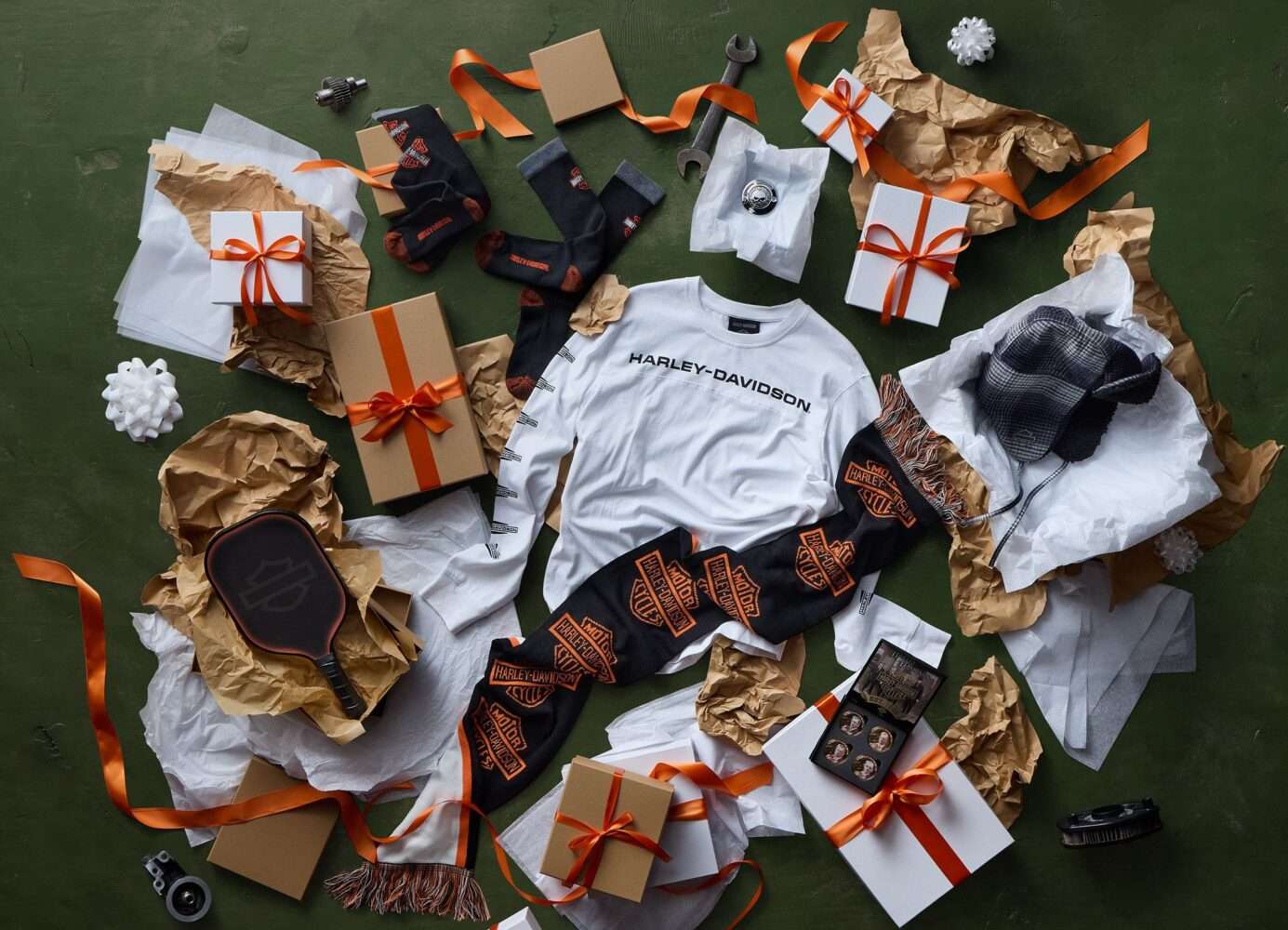 a group of objects on a green surface