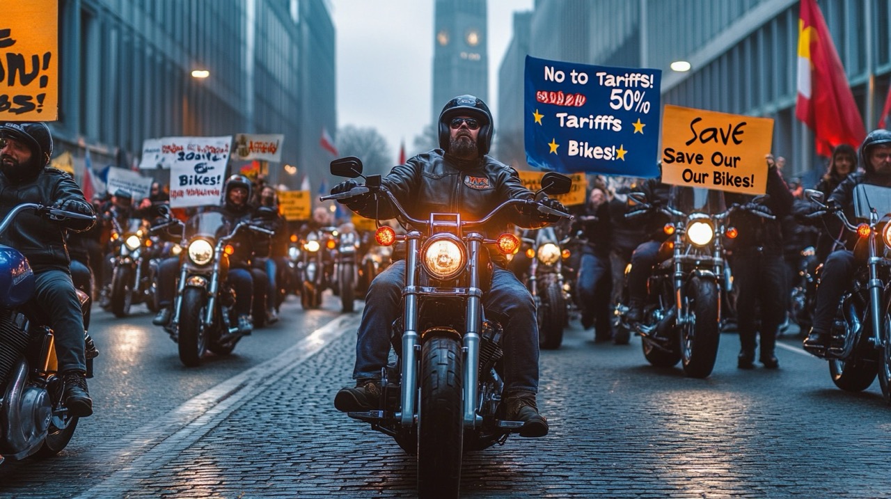 Bikers protest against punitive tariffs