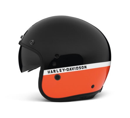 Harley-Davidson Apex Sun Shield X14 Jethelm in Schwarz und Orange mit weißem Streifen