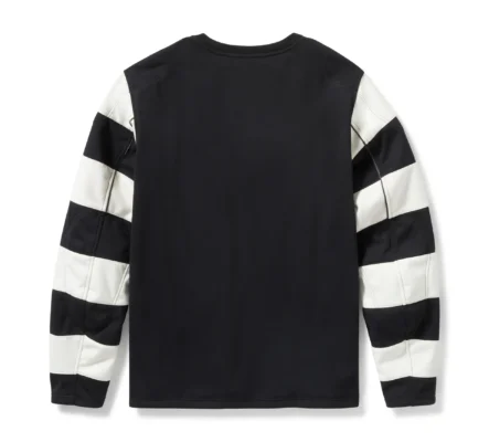 Harley-Davidson Breakout Crew Fleece Rückansicht – schlichtes Design mit Streifenärmeln